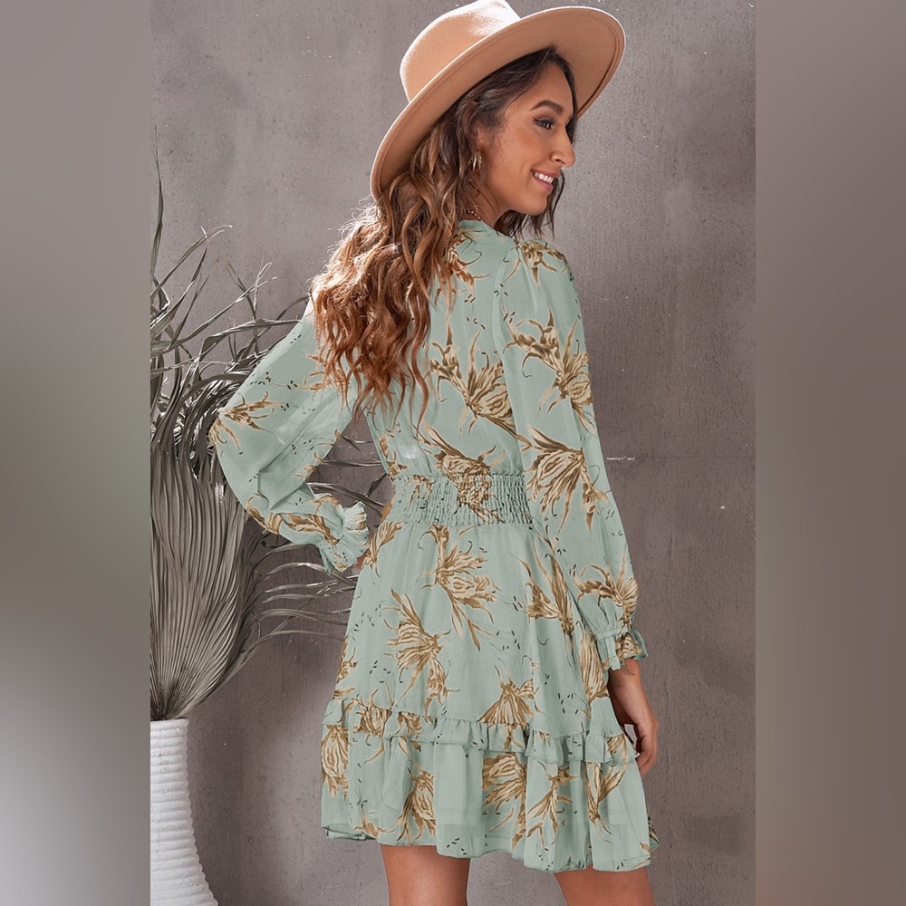 Floral Deep V Flounce Sleeve Mini Dress - Picture 11 of 11